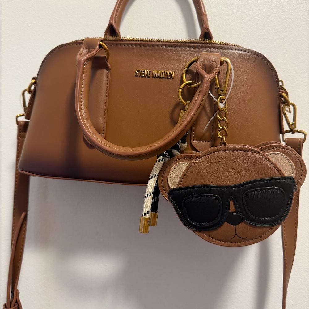 Steve Madden Tan Satchel with Bear Charm